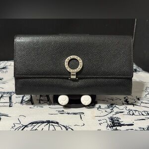 Bulgari Black Wallet with Silver Accents